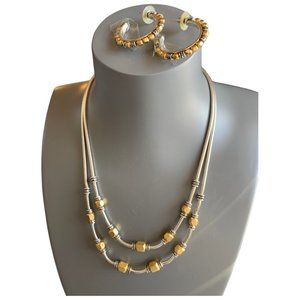 Women's Brighton Necklace & Earrings Double Strand Mixed Metals VTG 18 in